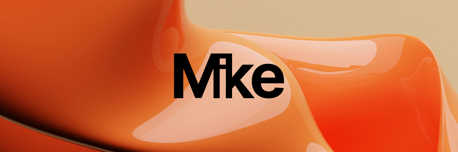 An abstract wallpaper with a dynamic island style graphic displaying Mike's username and social platforms